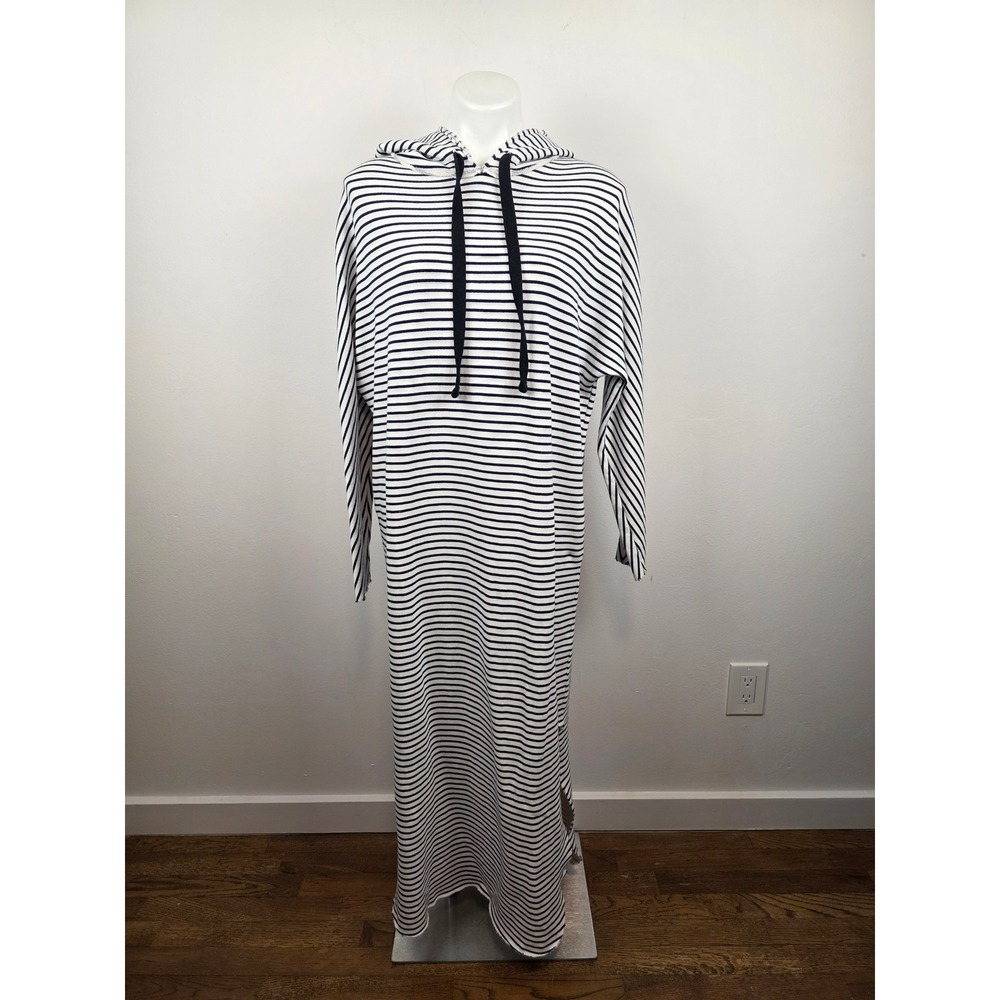 Frank & Eileen James Fleece Striped Hoodie Maxi Dress Navy White Cotton Large